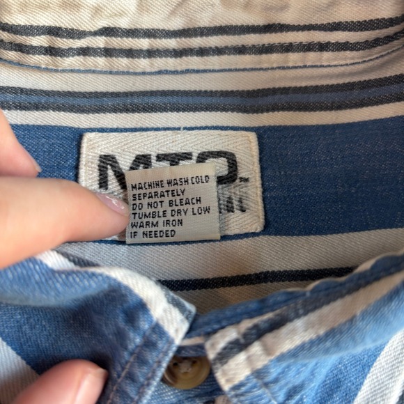 Womens Striped Embroidered Scarecrow Sunflowers Button Up Shirt Blue White Large - Picture 9 of 12